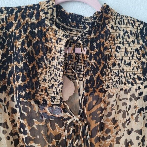 Free People Roma Blouse Leo Small Leopard Print Fall Bohemian Grunge Whimigoth - Picture 3 of 10